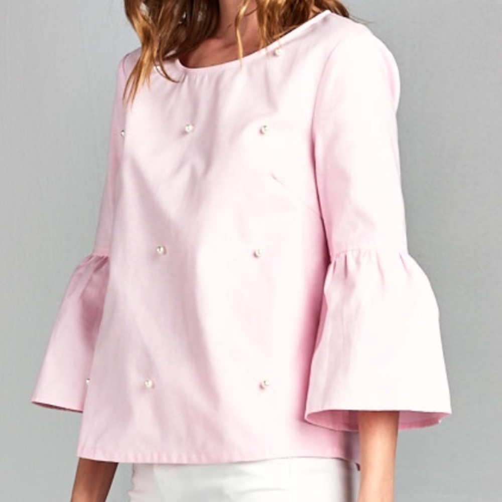 🔴LAST CALL🔴Ellison PearlEmbellishedBellSleeveTop - Picture 2 of 7